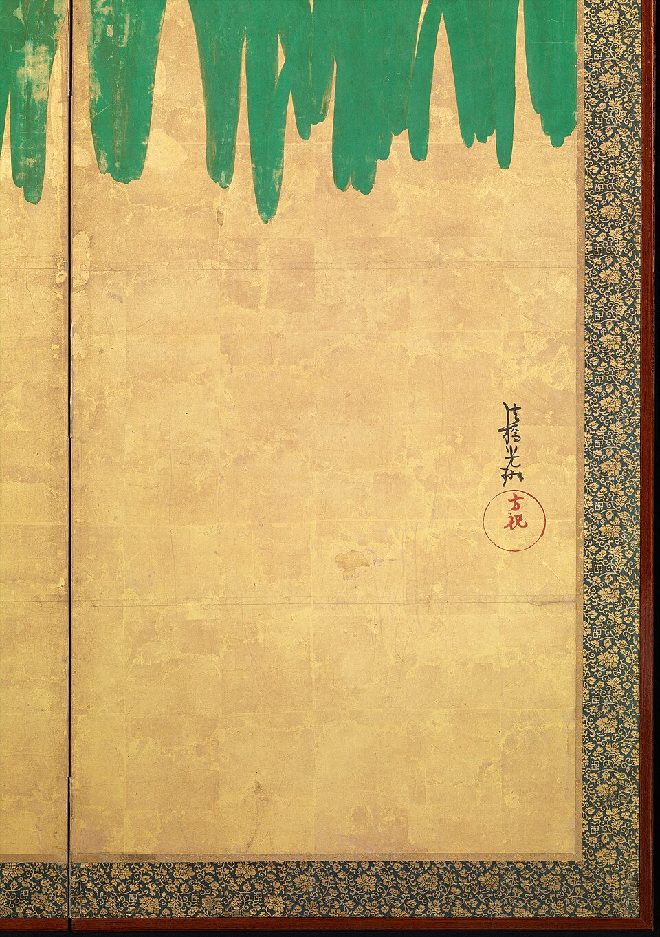Irises at Yatsuhashi (folding screens) by Ogata Kōrin, after 1709