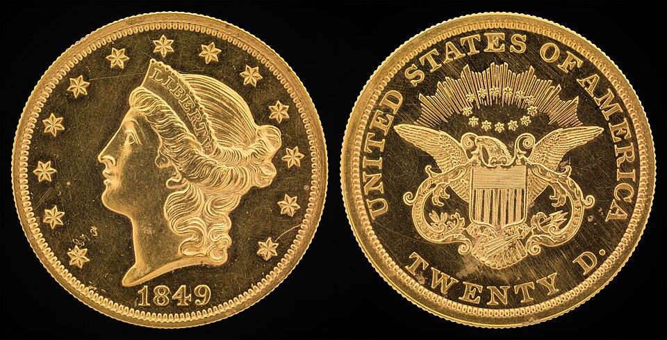 1849 Liberty Head gold double eagle by Smithsonian National Numismatic Collection, photo by Jaclyn Nash, 2015