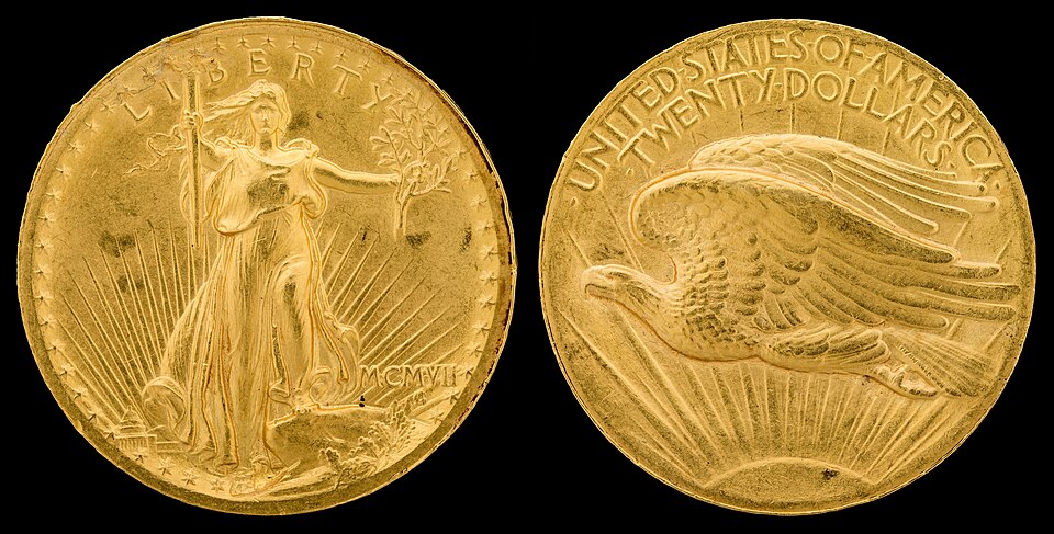 1907 Saint-Gaudens high relief double eagle by Smithsonian National Numismatic Collection, photo by Jaclyn Nash, 2015